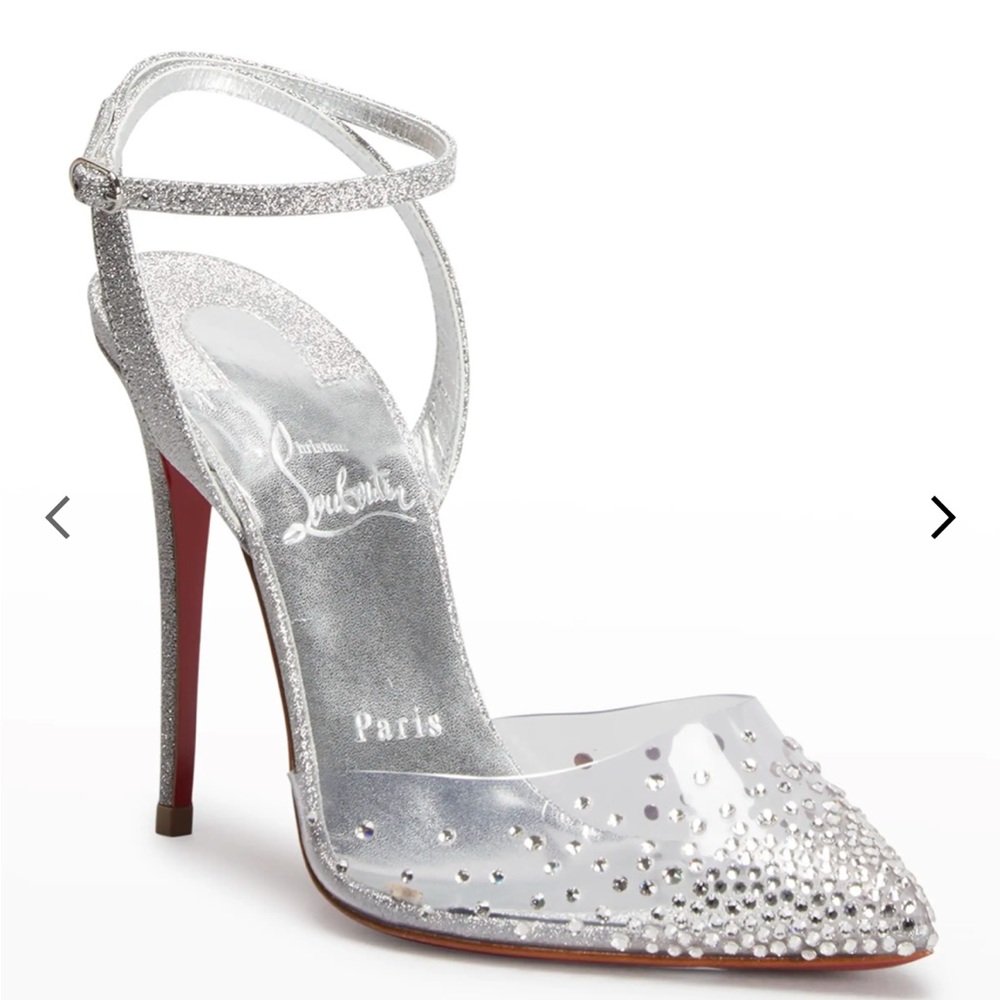 Christian Louboutin Spikaqueen Crystal Glitter Ankle-Strap Red Sole Pumps